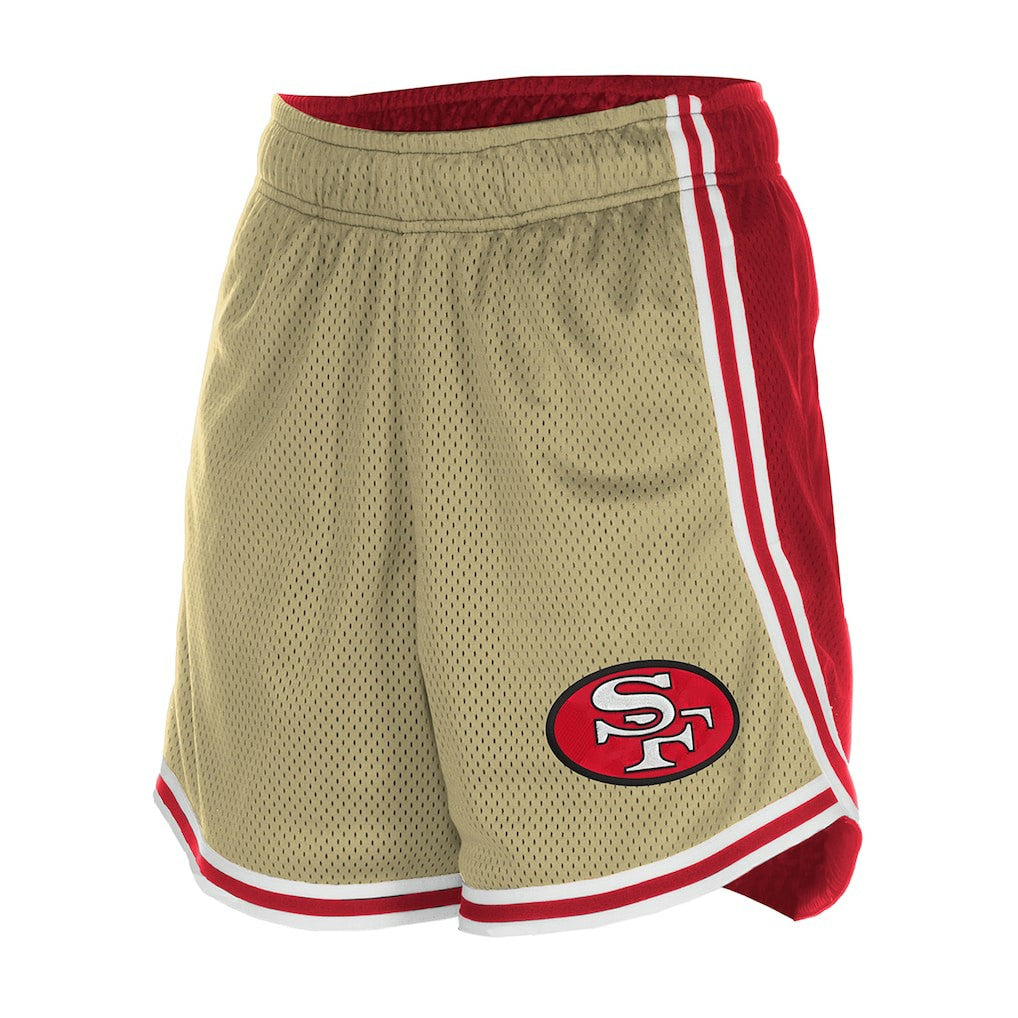 San Francisco 49ers New Era Women's Throwback Sport Classics Mesh Shorts - Gold/Scarlet sale