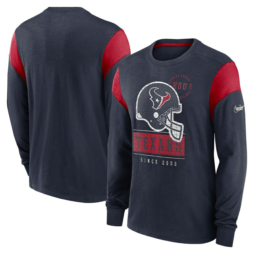 Houston Texans Rewind Playback Helmet Long Sleeve T-Shirt - Heather Navy | Nike for sale