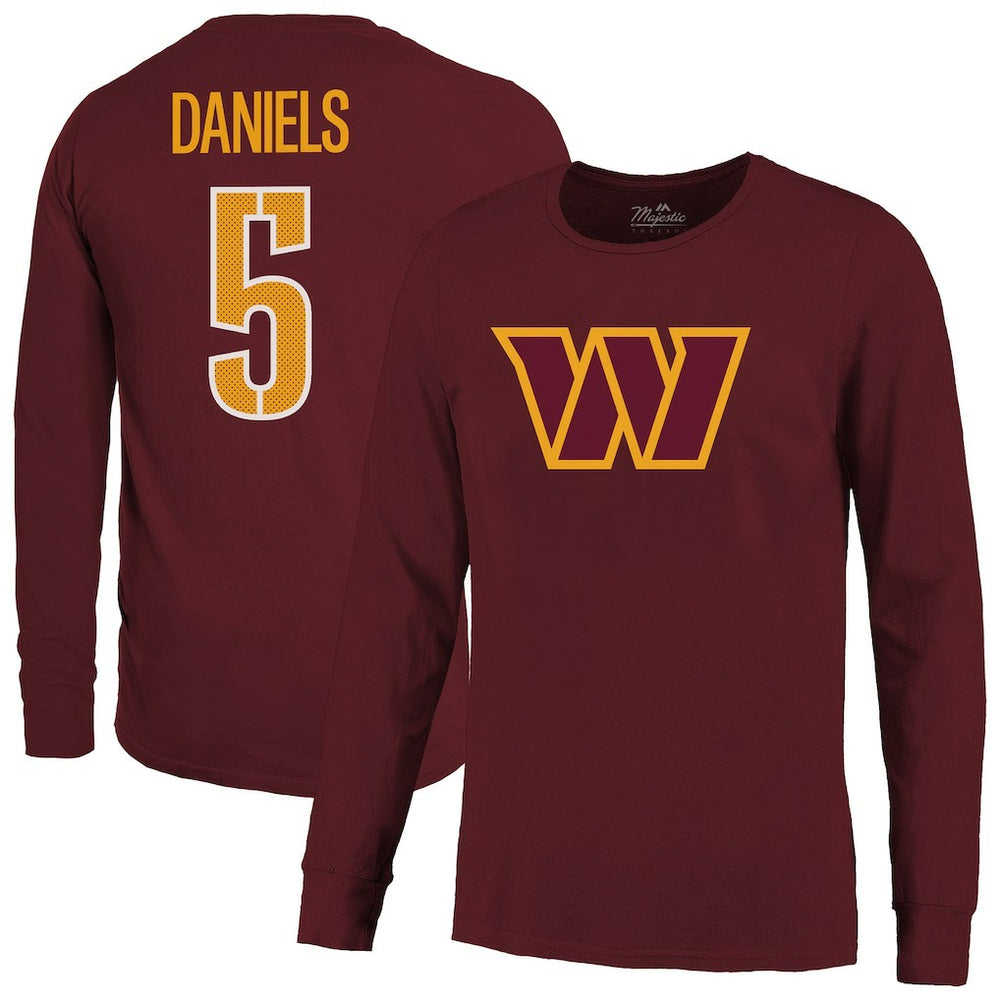 Jayden Daniels Washington Commanders Majestic Threads Name & Number Non-Distressed Long Sleeve T-Shirt - Burgundy on sale