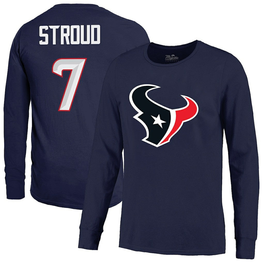 C.J. Stroud Houston Texans Majestic Threads Name & Number Non-Distressed Long Sleeve T-Shirt - Navy sale