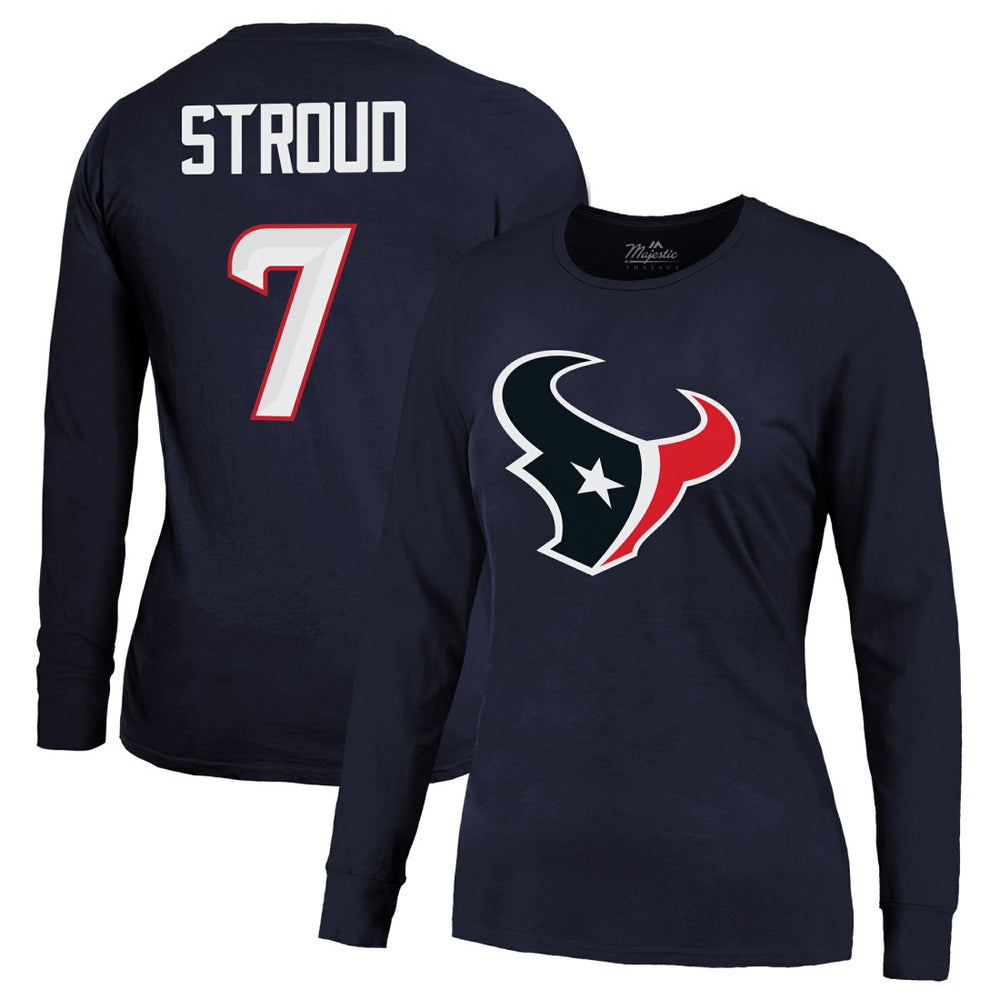 C.J. Stroud Houston Texans Majestic Threads Women's Player Name & Number Long Sleeve T-Shirt - Navy discount