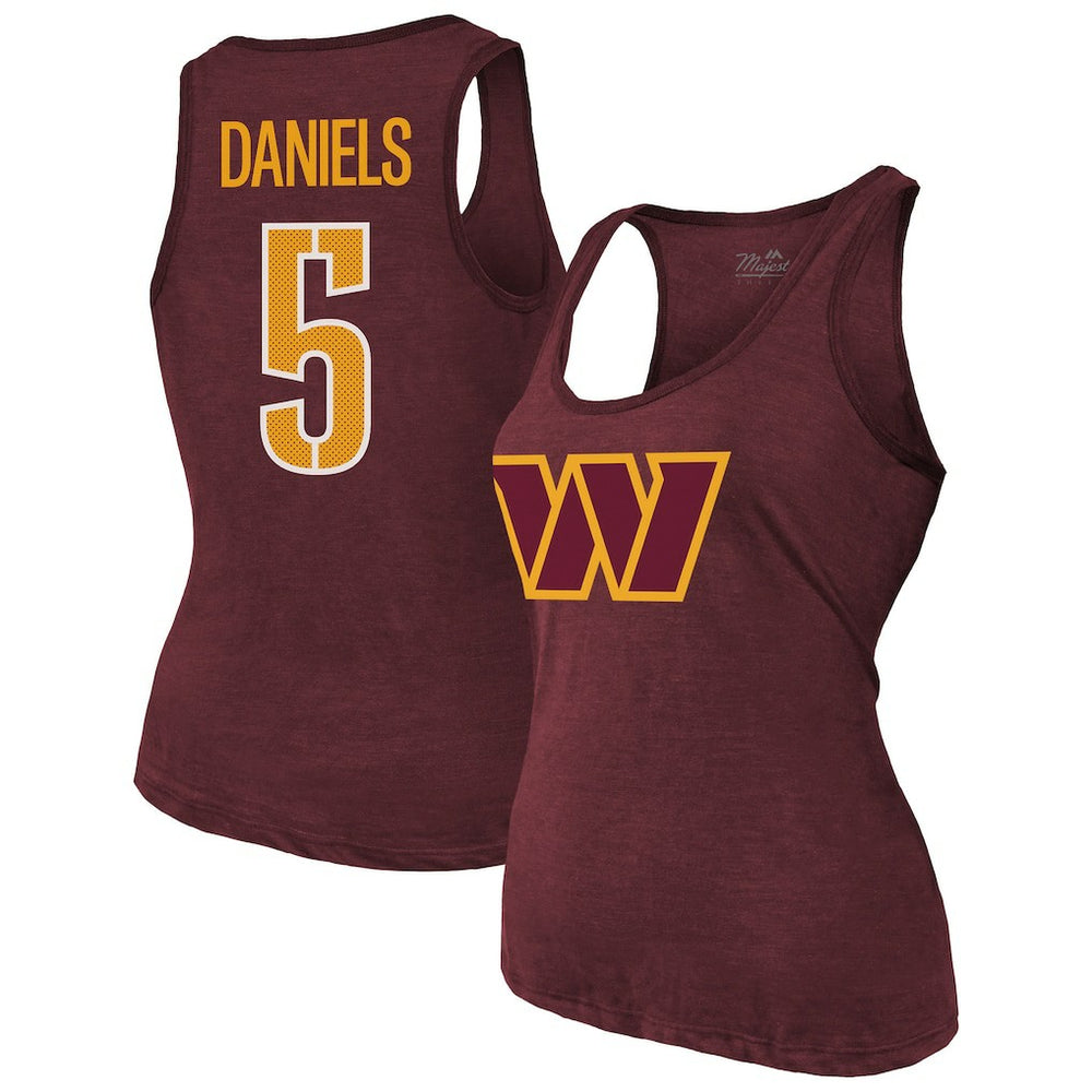 Jayden Daniels Washington Commanders Majestic Threads Women's Name & Number Tri-Blend Scoop Neck Tank Top - Burgundy discount