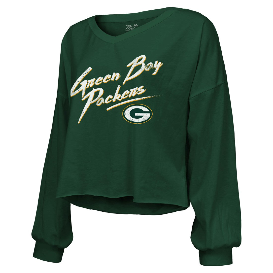 Jordan Love Green Bay Packers Majestic Threads Women's Name & Number Off-Shoulder Script Cropped Long Sleeve Relaxed V-Neck T-Shirt - Green online