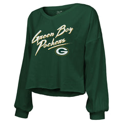 Jordan Love Green Bay Packers Majestic Threads Women's Name & Number Off-Shoulder Script Cropped Long Sleeve Relaxed V-Neck T-Shirt - Green online