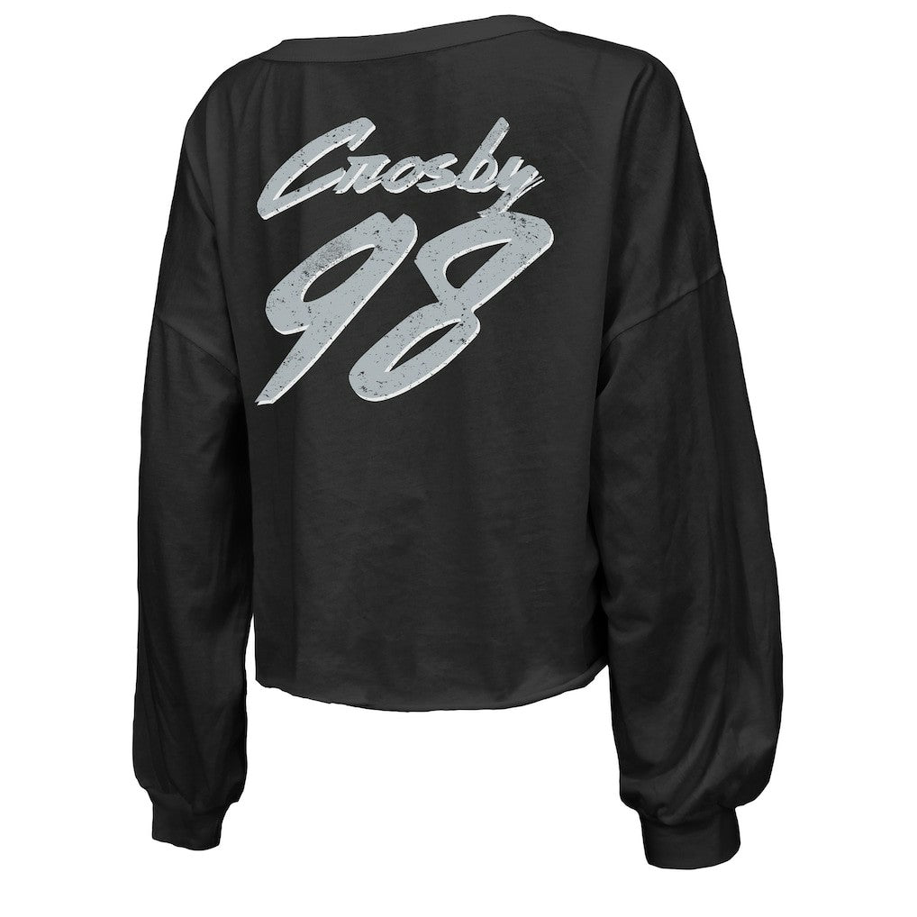 Maxx Crosby Las Vegas Raiders Majestic Threads Women's Name & Number Off-Shoulder Script Cropped Long Sleeve Relaxed V-Neck T-Shirt - Black on sale