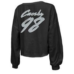 Maxx Crosby Las Vegas Raiders Majestic Threads Women's Name & Number Off-Shoulder Script Cropped Long Sleeve Relaxed V-Neck T-Shirt - Black on sale