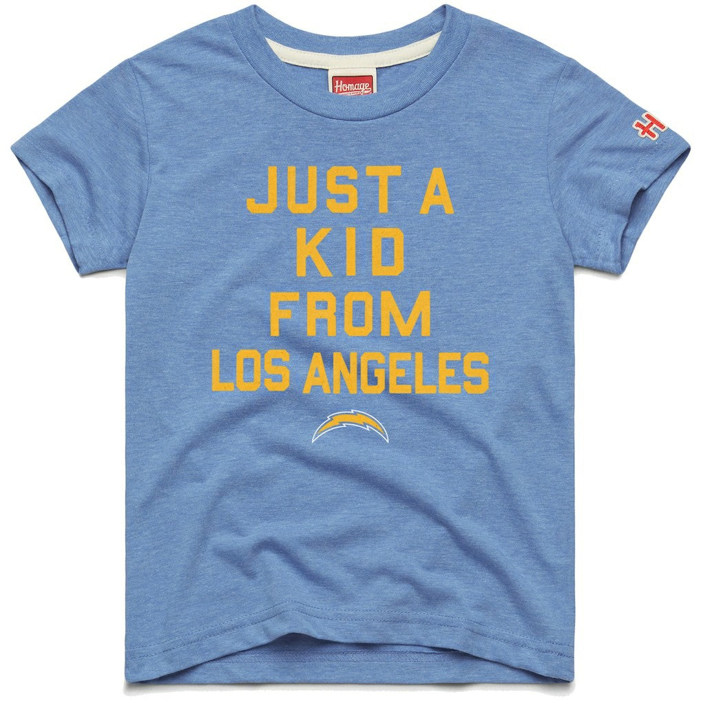 Los Angeles Chargers Homage Youth Just a Kid Tri-Blend T-Shirt - Powder Blue on sale