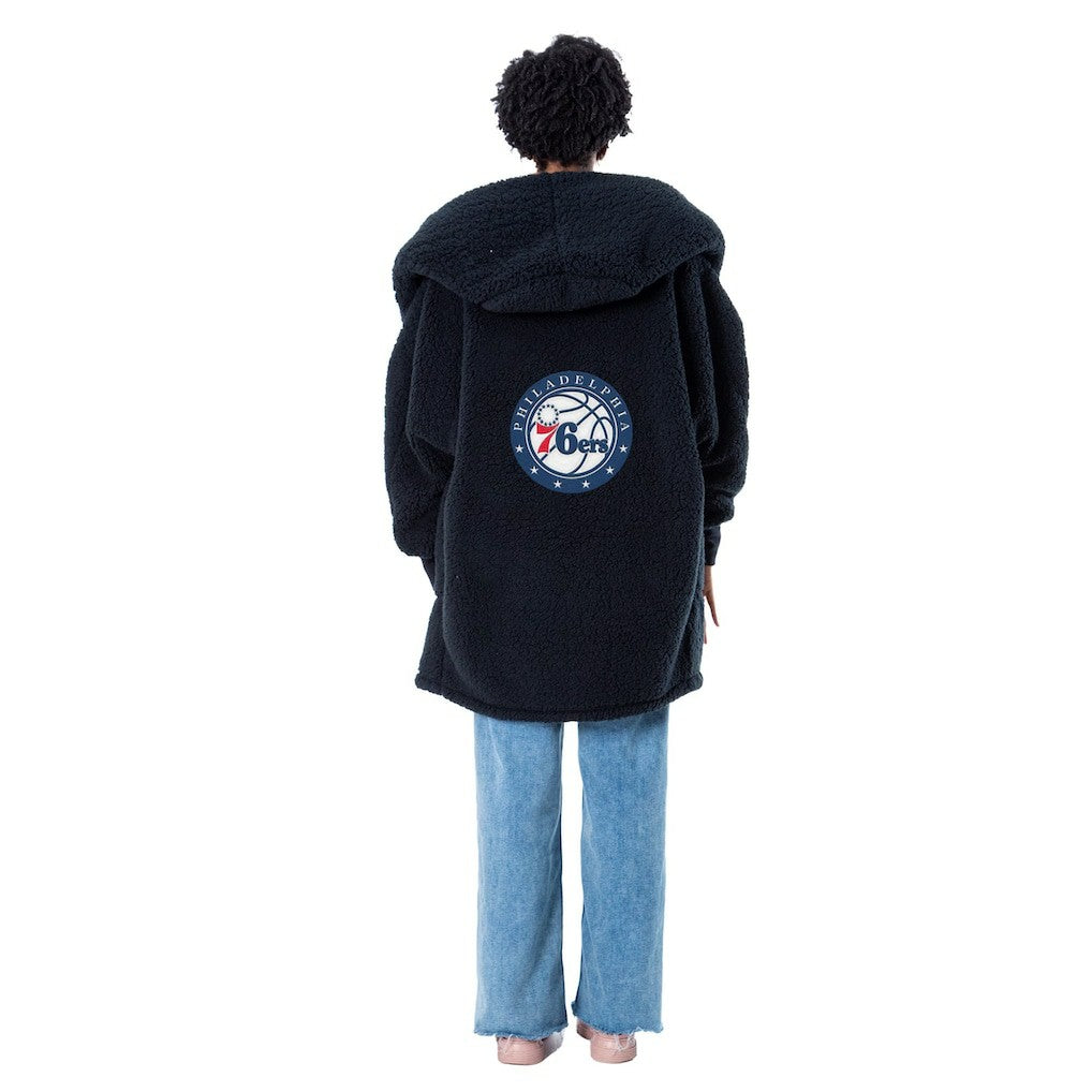 The Best Lounger in the World By Jill Martin Philadelphia 76ers Unisex Black Oversized Open-Front Hoodie Sweater discount