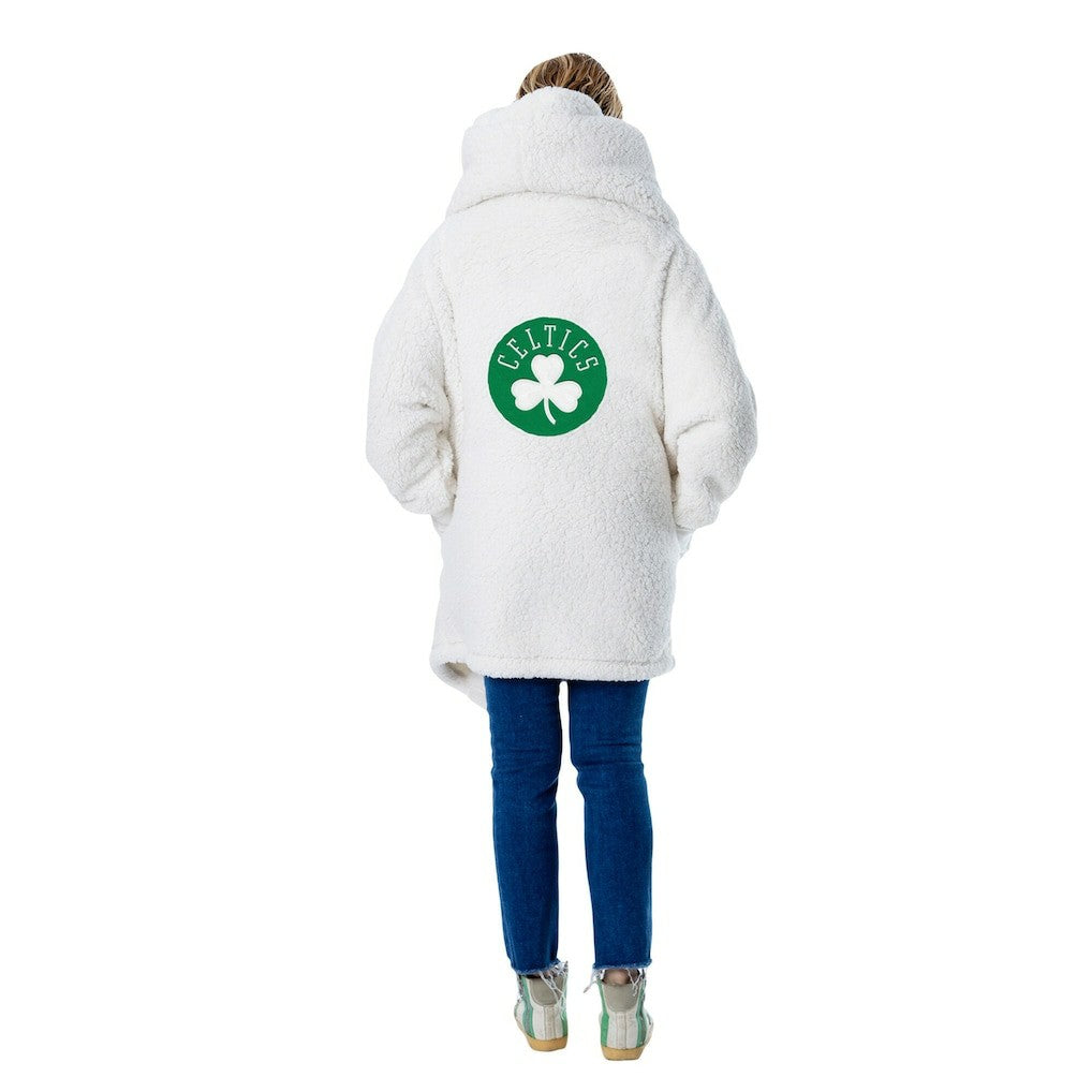 The Best Lounger in the World By Jill Martin Boston Celtics Unisex Cream Oversized Open-Front Hoodie Sweater on sale