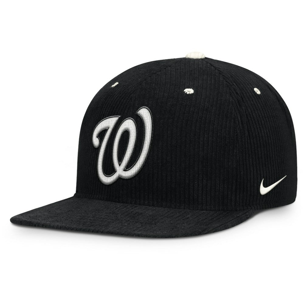 Washington Nationals Pro Corduroy Structured Snapback Hat - Black | Nike