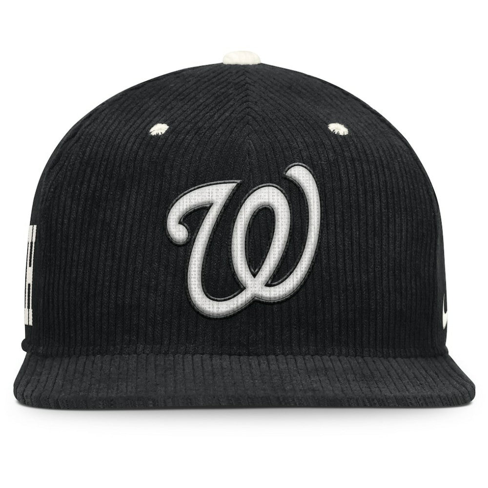 Washington Nationals Pro Corduroy Structured Snapback Hat - Black | Nike