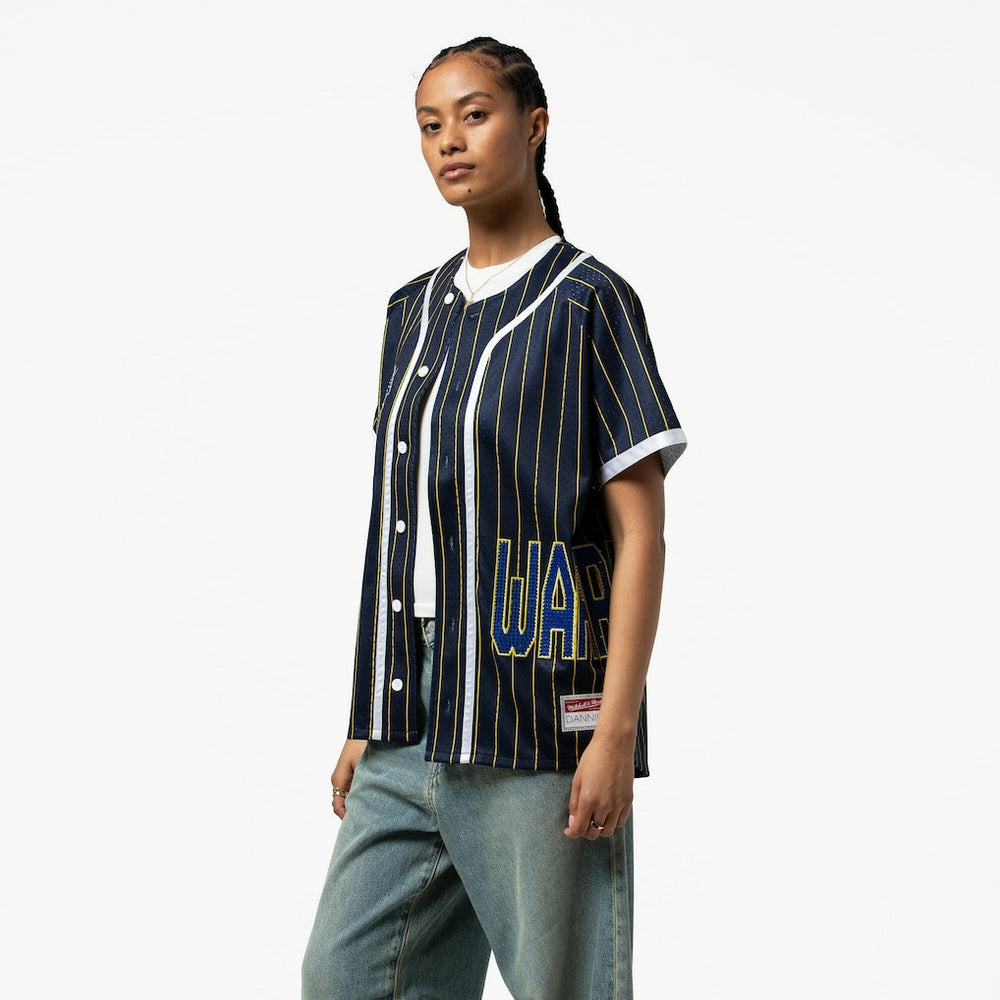 Golden State Warriors x DANNIJO Women's Fashion Baseball Jersey sale - Blue | Mitchell & Ness cheap