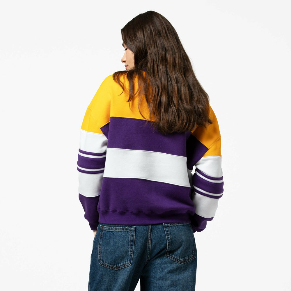 Los Angeles Lakers x DANNIJO Women's Blocked Pullover Sweatshirt - Gold/Purple | Mitchell & Ness discount