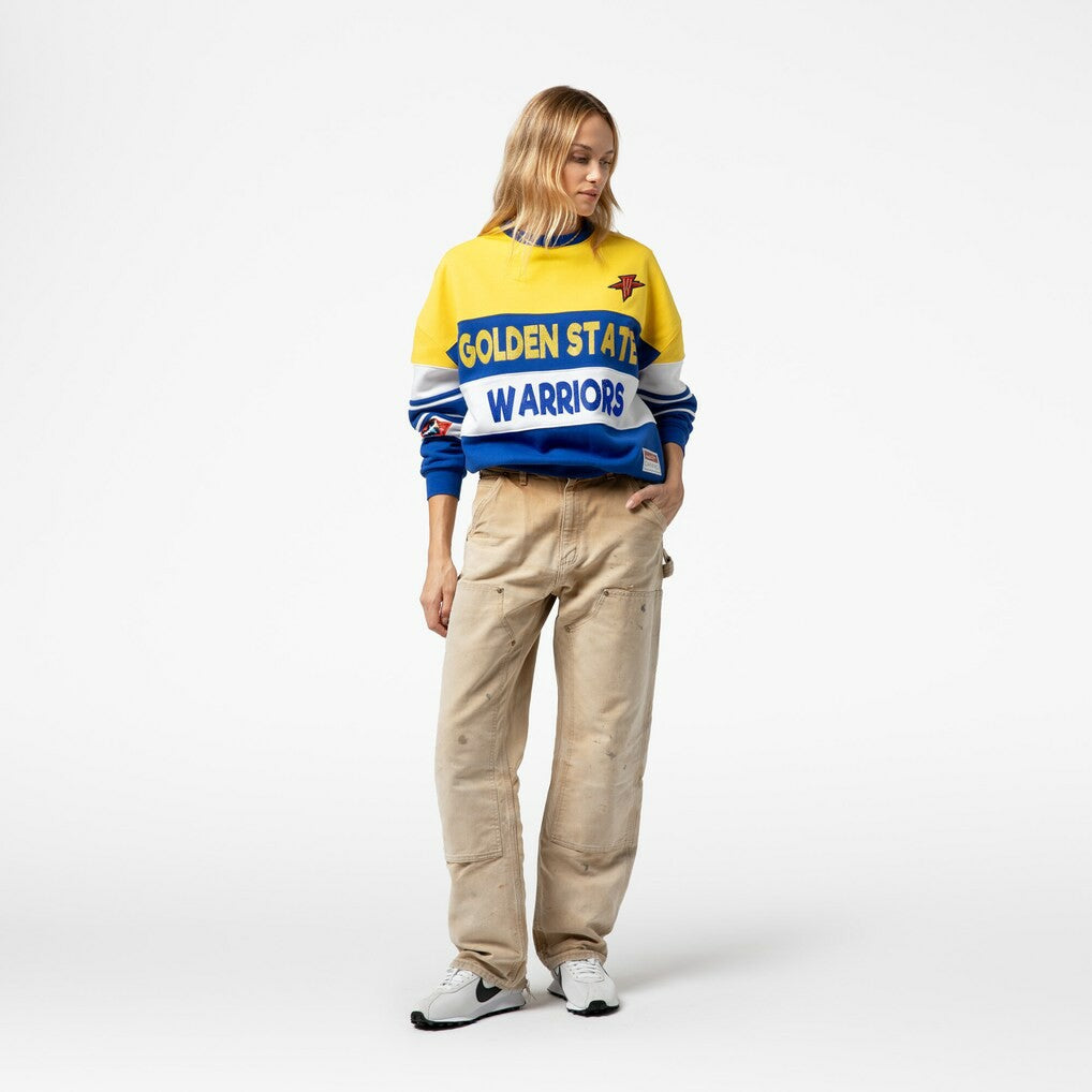 Golden State Warriors x DANNIJO Women's Blocked Pullover Sweatshirt sale - Gold/Royal | Mitchell & Ness outlet
