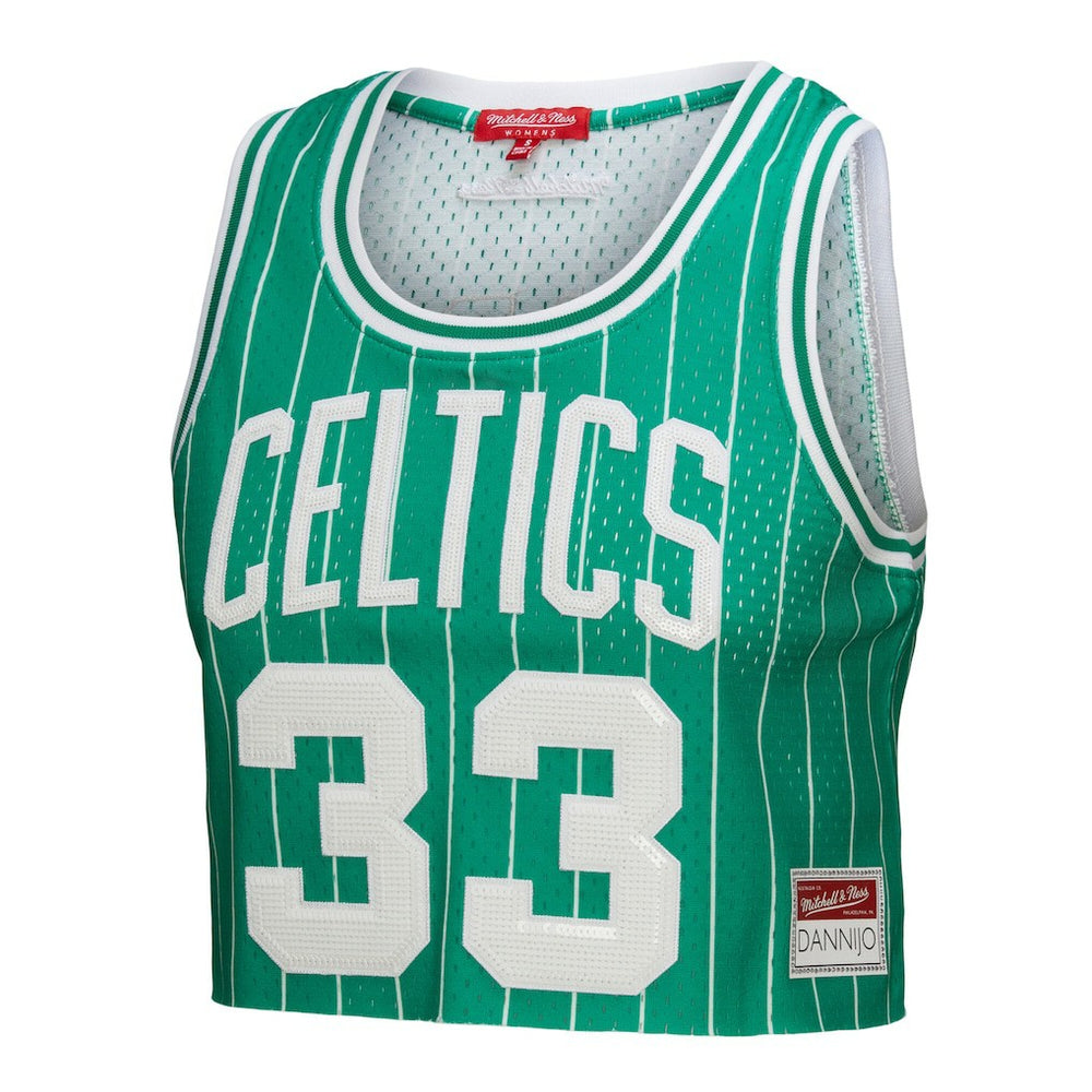 Larry Bird Boston Celtics x DANNIJO Women's Fashion Cropped Basketball Jersey - Kelly Green | Mitchell & Ness outlet