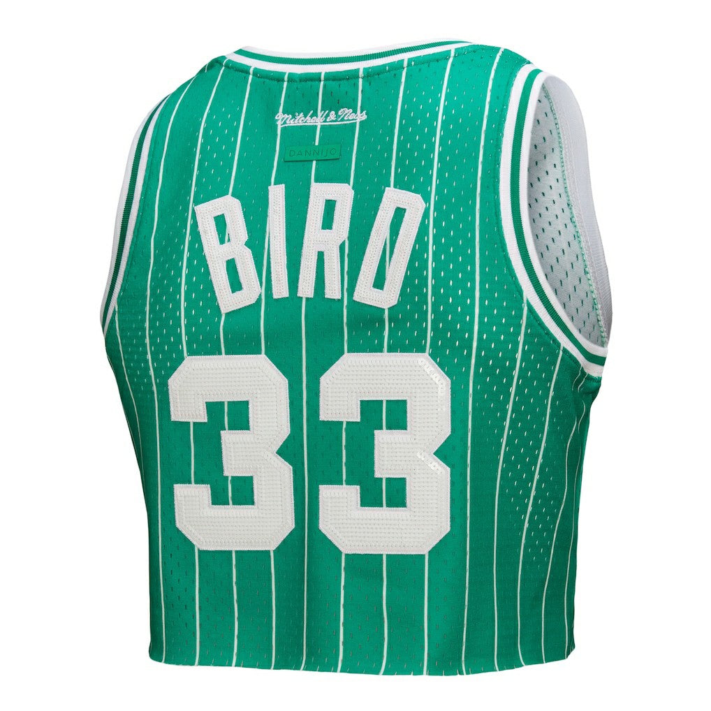 Larry Bird Boston Celtics x DANNIJO Women's Fashion Cropped Basketball Jersey - Kelly Green | Mitchell & Ness outlet
