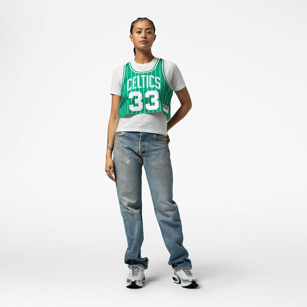 Larry Bird Boston Celtics x DANNIJO Women's Fashion Cropped Basketball Jersey - Kelly Green | Mitchell & Ness outlet