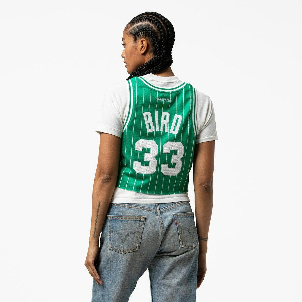 Larry Bird Boston Celtics x DANNIJO Women's Fashion Cropped Basketball Jersey - Kelly Green | Mitchell & Ness outlet