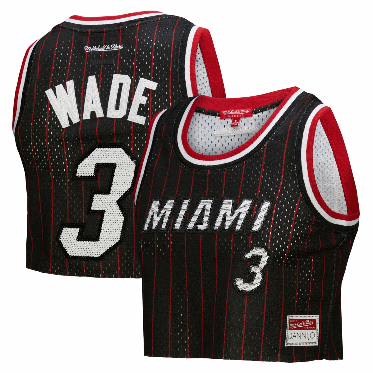Dwyane Wade Miami Heat x DANNIJO Women's Fashion Cropped Basketball Jersey - Black | Mitchell & Ness discount