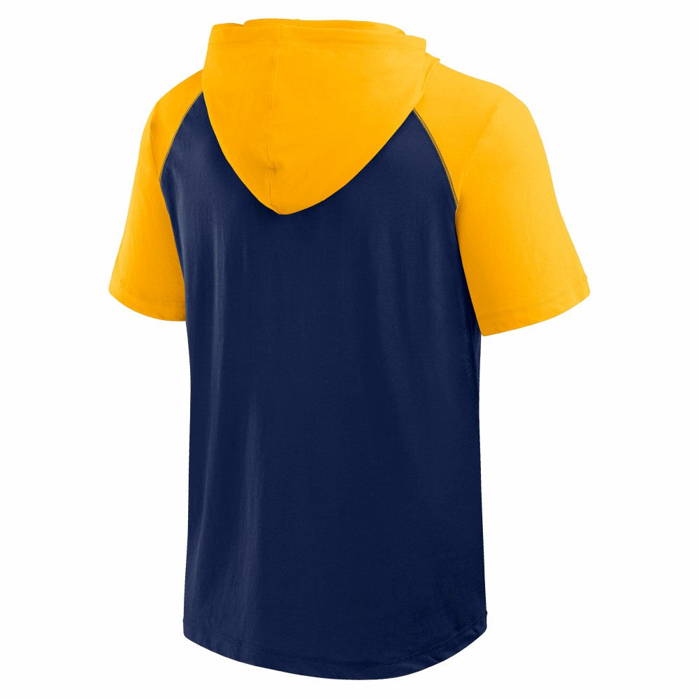 Milwaukee Brewers Logo Athletic Prime Raglan Short Sleeve Hoodie T-Shirt - Navy