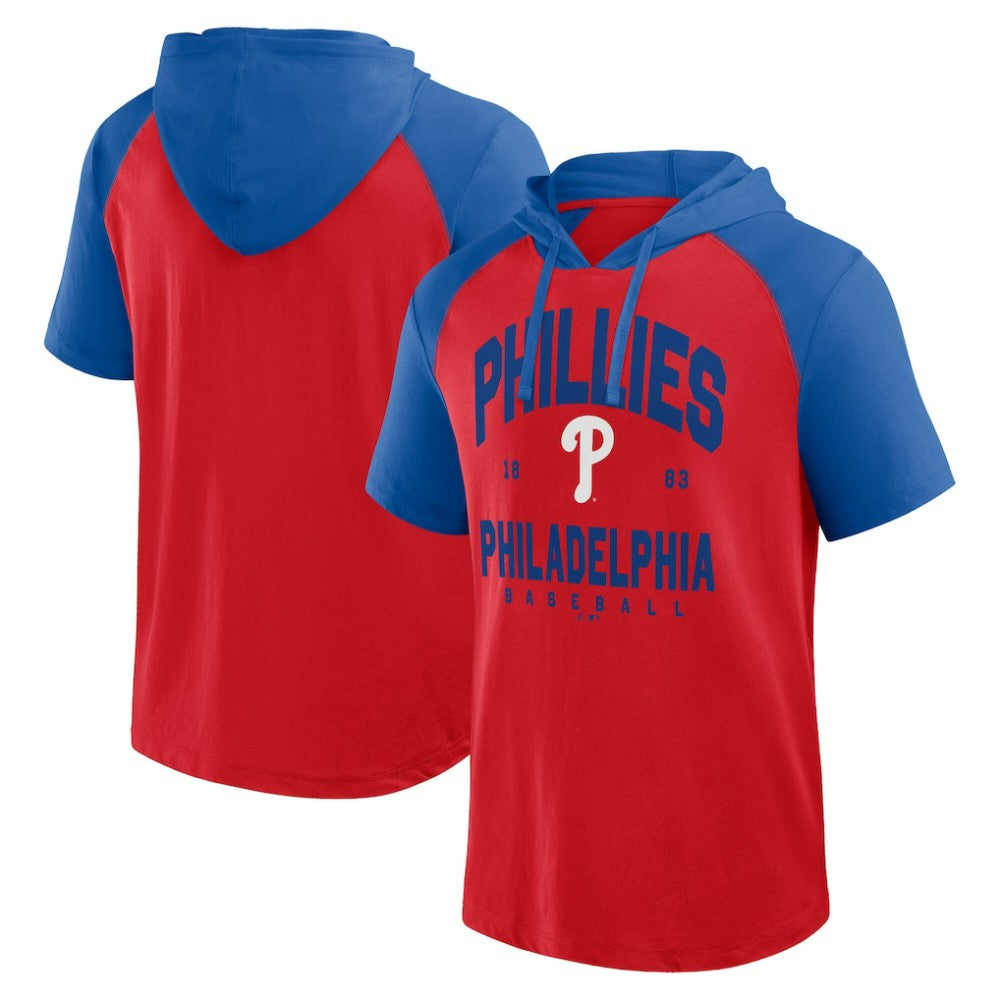 Philadelphia Phillies Logo Athletic Prime Raglan Short Sleeve Hoodie T-Shirt - Red