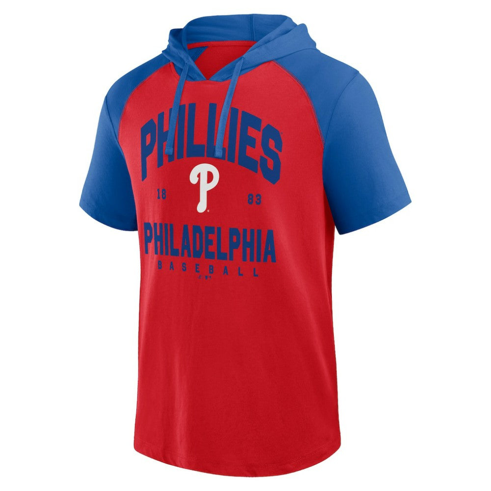 Philadelphia Phillies Logo Athletic Prime Raglan Short Sleeve Hoodie T-Shirt - Red