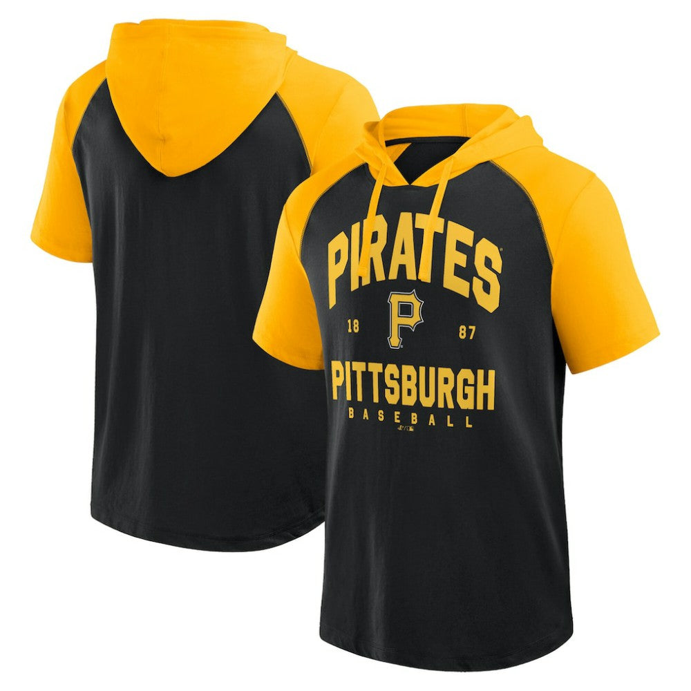 Pittsburgh Pirates Logo Athletic Prime Raglan Short Sleeve Hoodie T-Shirt - Black