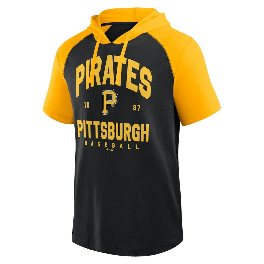 Pittsburgh Pirates Logo Athletic Prime Raglan Short Sleeve Hoodie T-Shirt - Black
