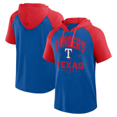 Texas Rangers Logo Athletic Prime Raglan Short Sleeve Hoodie T-Shirt - Royal
