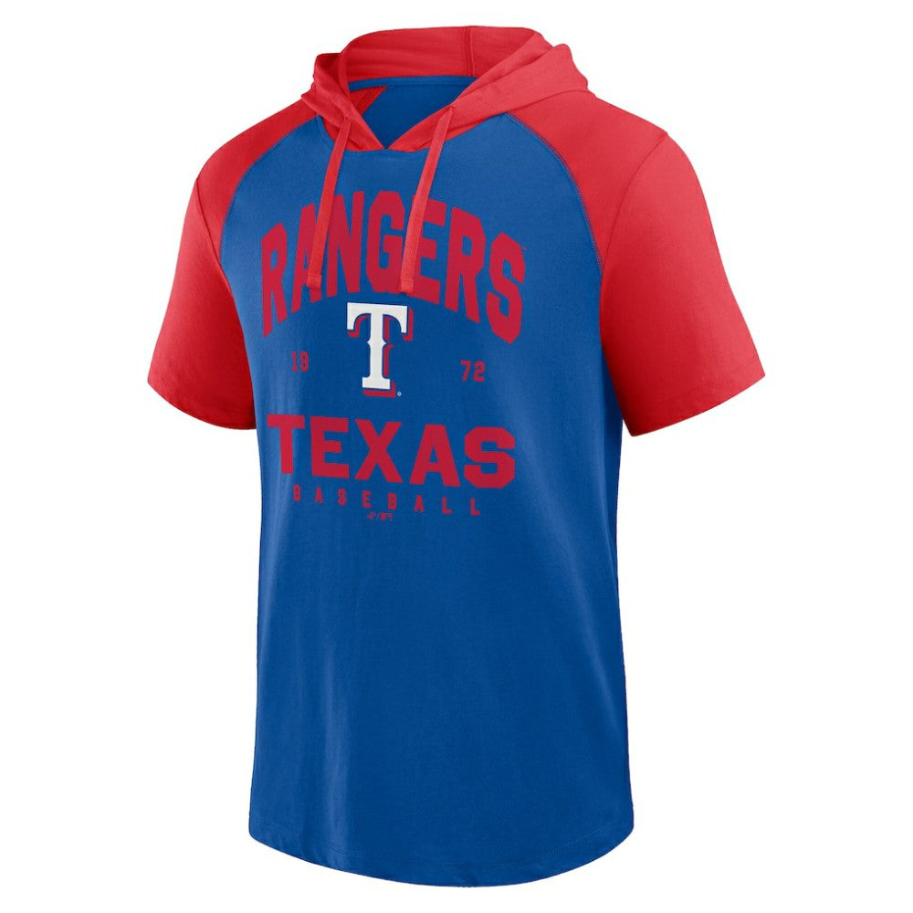 Texas Rangers Logo Athletic Prime Raglan Short Sleeve Hoodie T-Shirt - Royal