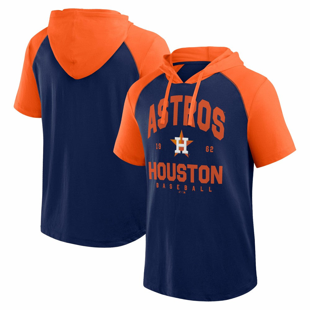 Houston Astros Logo Athletic Prime Raglan Short Sleeve Hoodie T-Shirt - Navy
