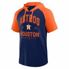 Houston Astros Logo Athletic Prime Raglan Short Sleeve Hoodie T-Shirt - Navy