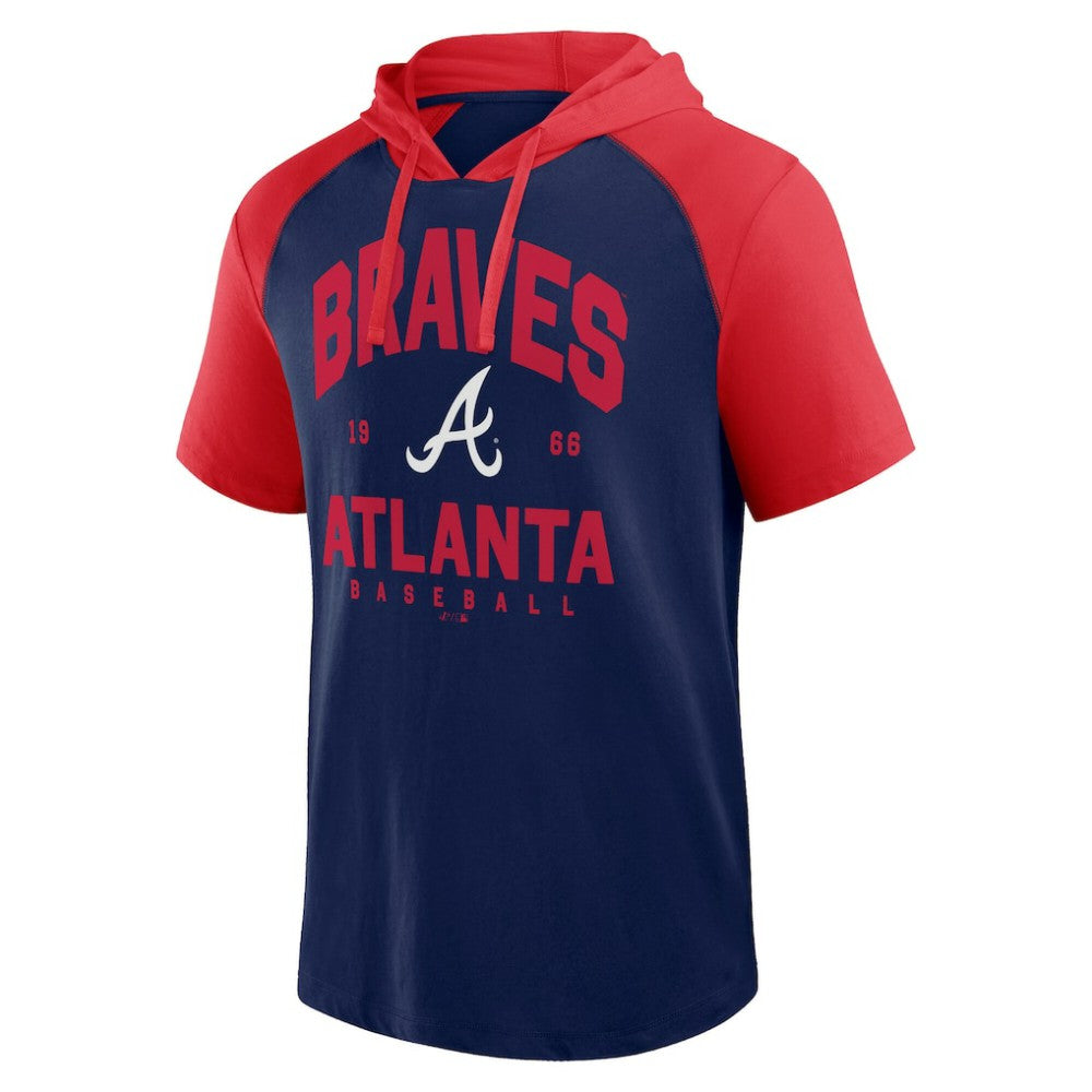 Atlanta Braves Logo Athletic Prime Raglan Short Sleeve Hoodie T-Shirt - Navy