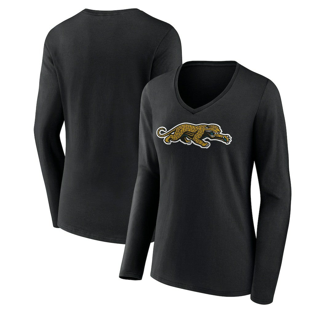 Jacksonville Jaguars Women's Classic Logo Long Sleeve V-Neck T-Shirt - Black outlet