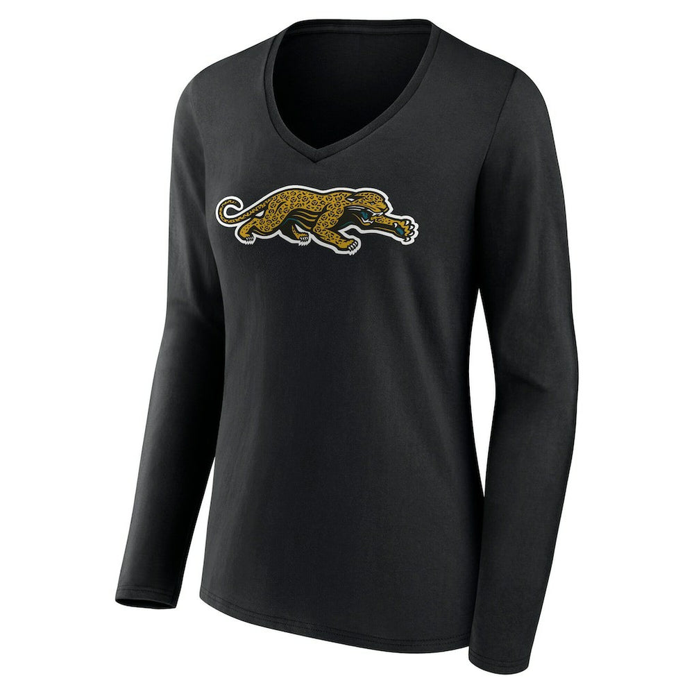 Jacksonville Jaguars Women's Classic Logo Long Sleeve V-Neck T-Shirt - Black outlet
