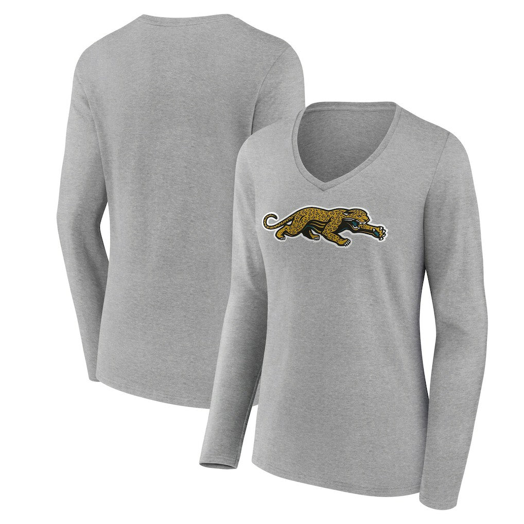 Jacksonville Jaguars Women's Classic Logo Long Sleeve V-Neck T-Shirt - Gray outlet