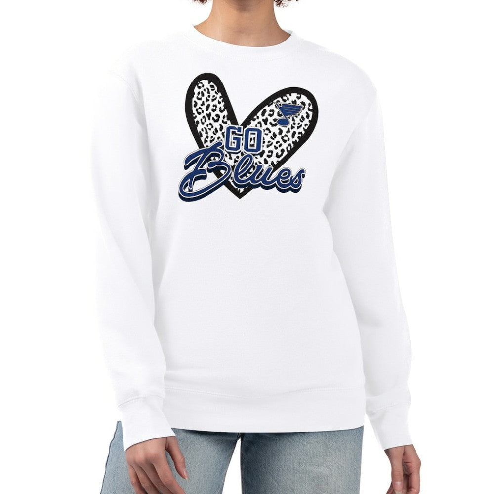 St. Louis Blues G-III 4Her by Carl Banks Women's Animal Print Heart Fleece Pullover Sweatshirt White