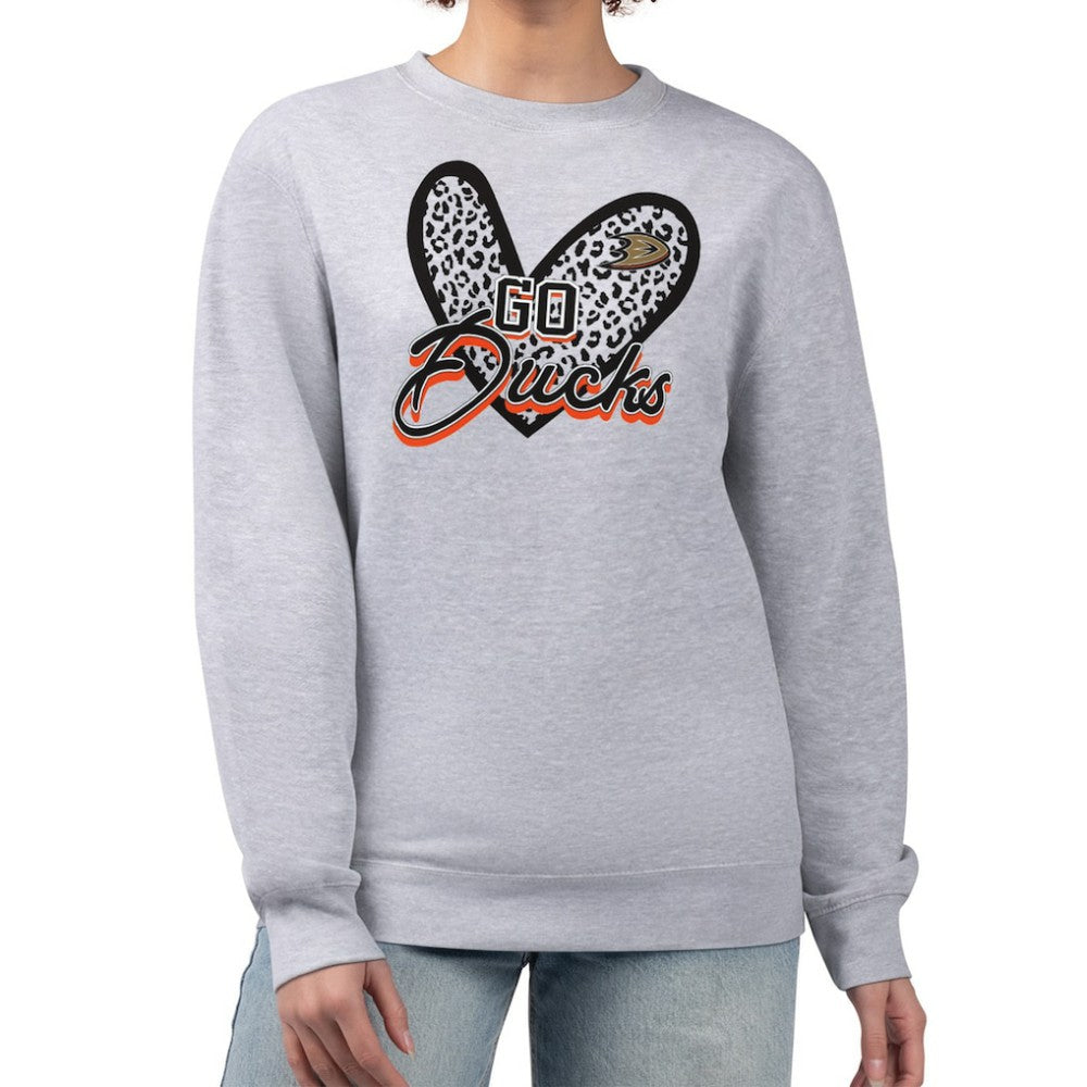 Anaheim Ducks G-III 4Her by Carl Banks Women's Animal Print Heart Fleece Pullover Sweatshirt Heather Gray