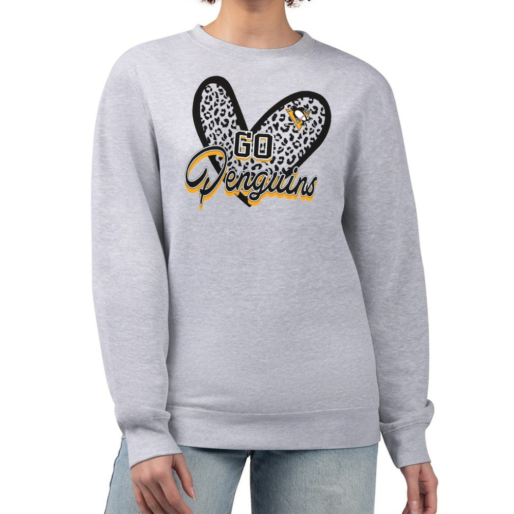 Pittsburgh Penguins G-III 4Her by Carl Banks Women's Animal Print Heart Fleece Pullover Sweatshirt Heather Gray