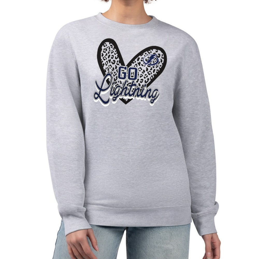 Tampa Bay Lightning G-III 4Her by Carl Banks Women's Animal Print Heart Fleece Pullover Sweatshirt Heather Gray