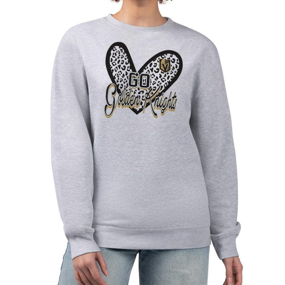 Vegas Golden Knights G-III 4Her by Carl Banks Women's Animal Print Heart Fleece Pullover Sweatshirt Heather Gray