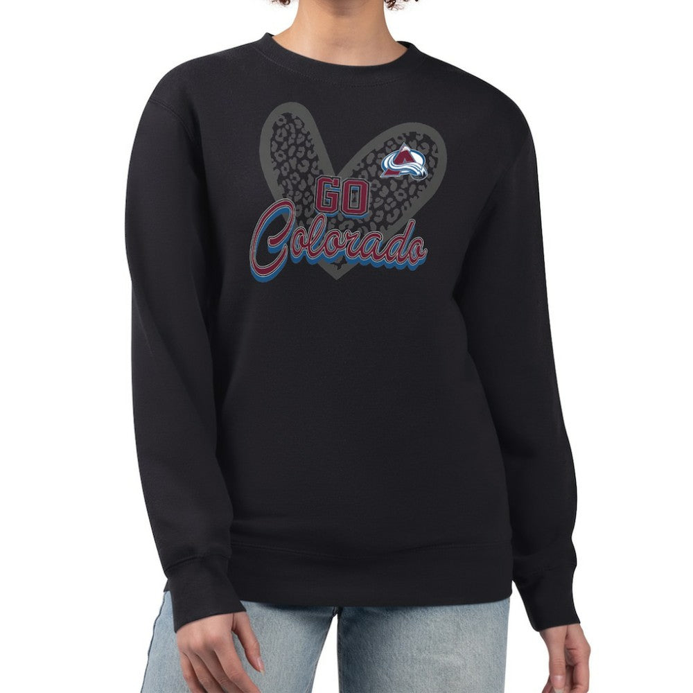 Colorado Avalanche G-III 4Her by Carl Banks Women's Animal Print Heart Fleece Pullover Sweatshirt Black