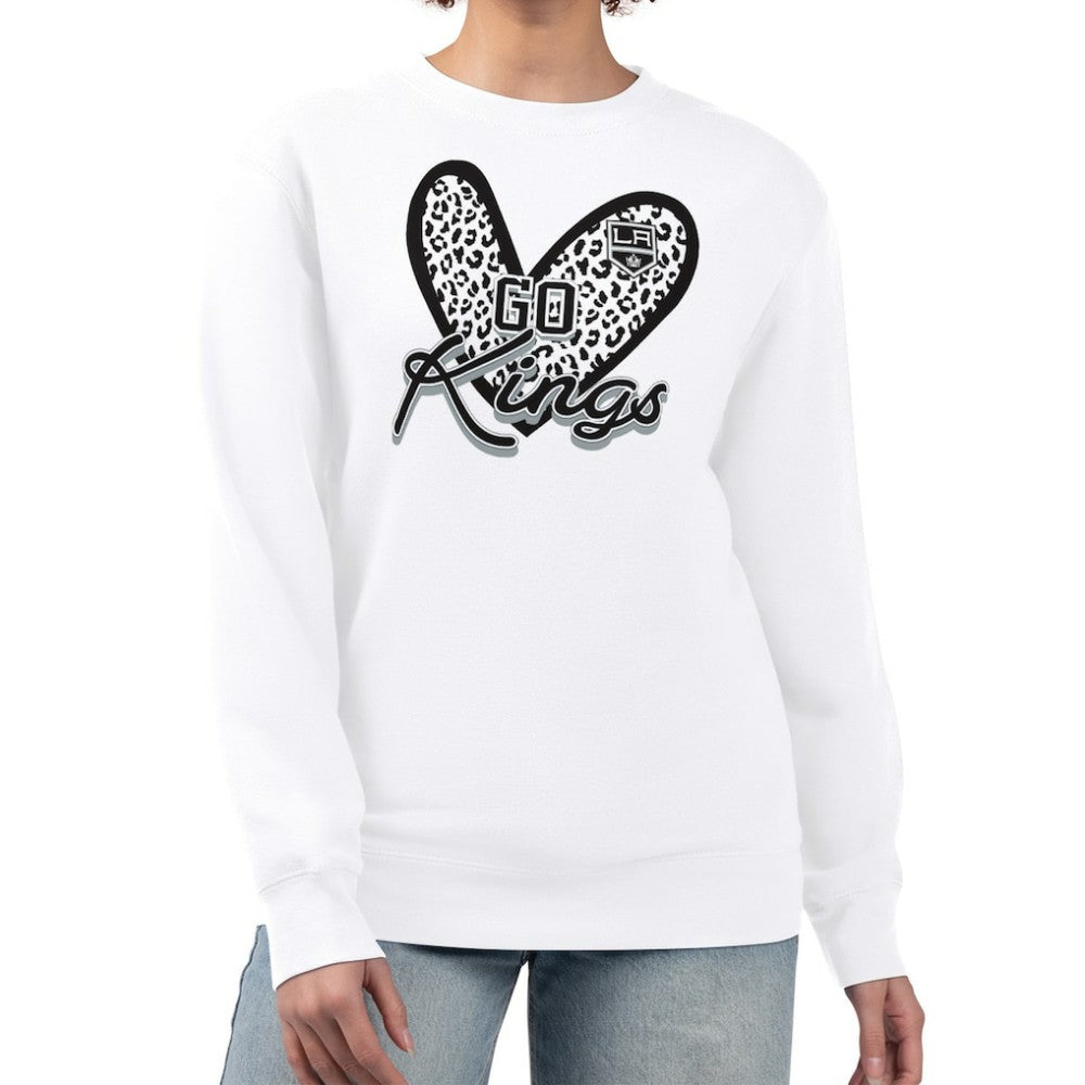 Los Angeles Kings G-III 4Her by Carl Banks Women's Animal Print Heart Fleece Pullover Sweatshirt White