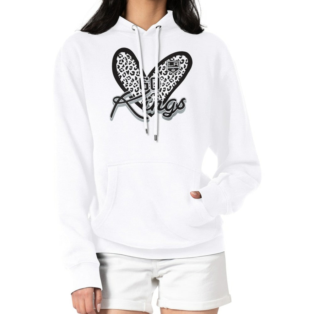 Los Angeles Kings G-III 4Her by Carl Banks Women's Animal Print Heart Fleece Pullover Hoodie White