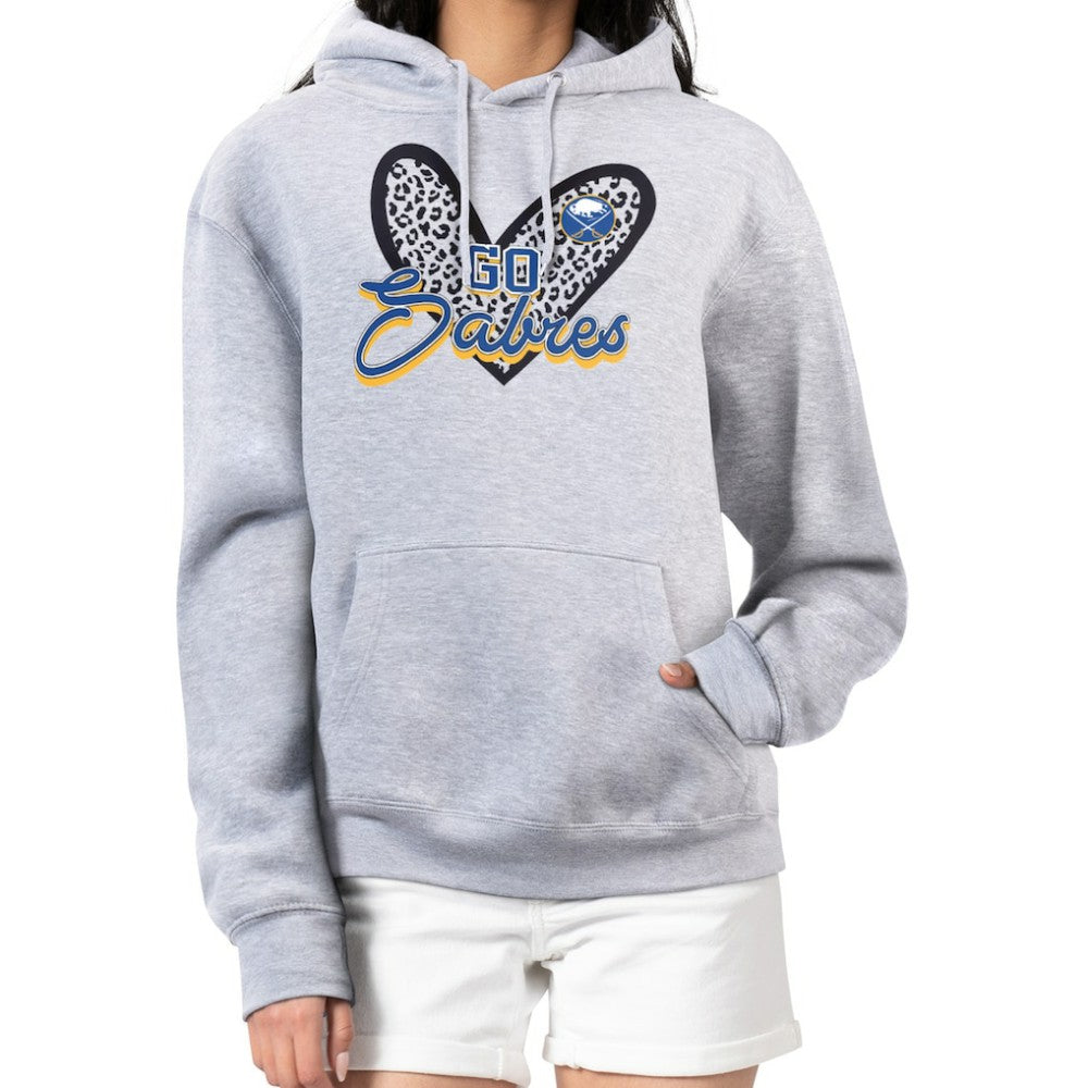Buffalo Sabres G-III 4Her by Carl Banks Women's Animal Print Heart Fleece Pullover Hoodie Heather Gray