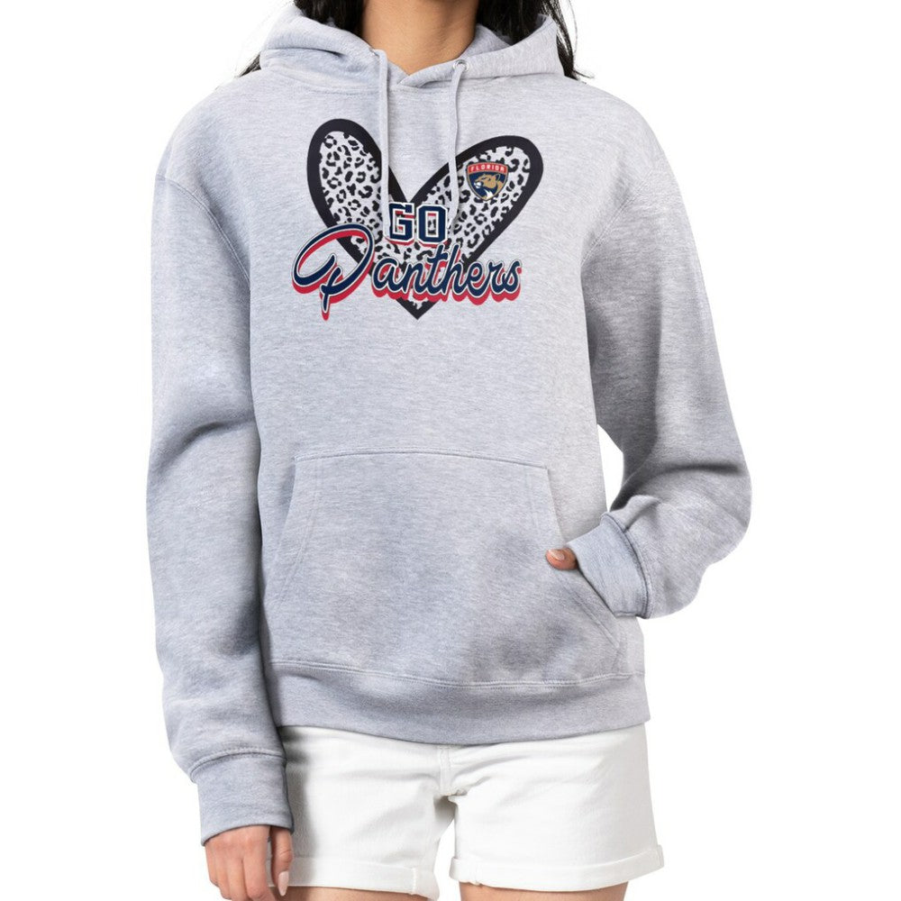 Florida Panthers G-III 4Her by Carl Banks Women's Animal Print Heart Fleece Pullover Hoodie Heather Gray