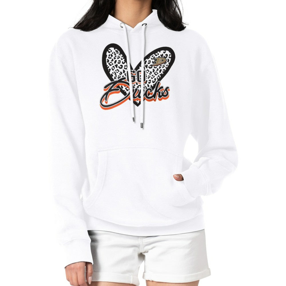 Anaheim Ducks G-III 4Her by Carl Banks Women's Animal Print Heart Fleece Pullover Hoodie White