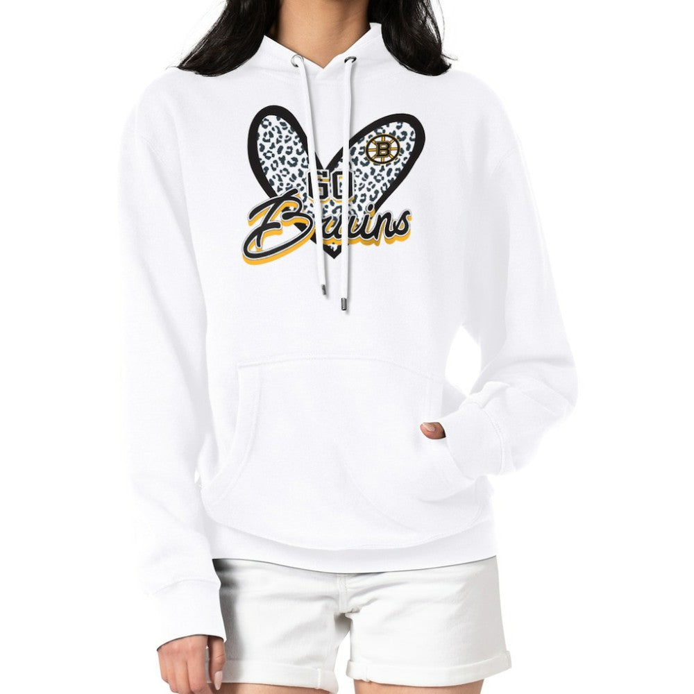 Boston Bruins G-III 4Her by Carl Banks Women's Animal Print Heart Fleece Pullover Hoodie White