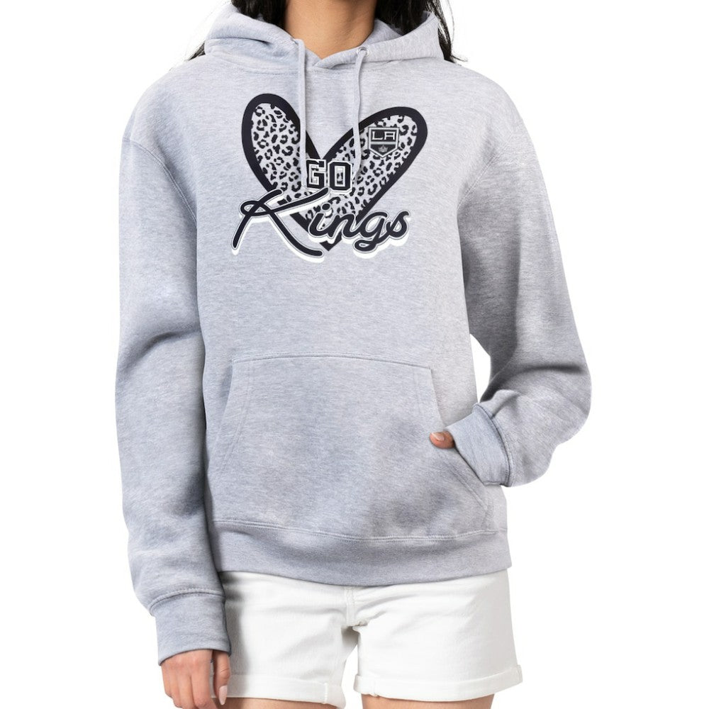 Los Angeles Kings G-III 4Her by Carl Banks Women's Animal Print Heart Fleece Pullover Hoodie Heather Gray
