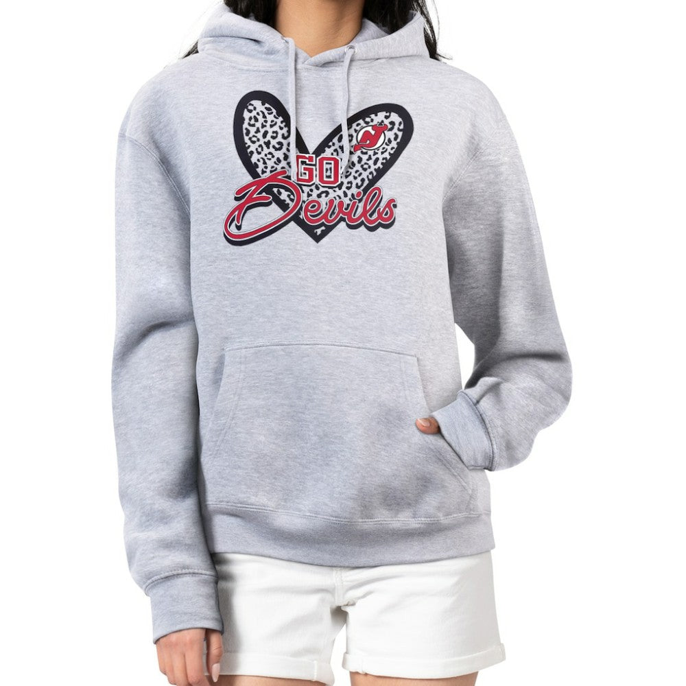 New Jersey Devils G-III 4Her by Carl Banks Women's Animal Print Heart Fleece Pullover Hoodie Heather Gray